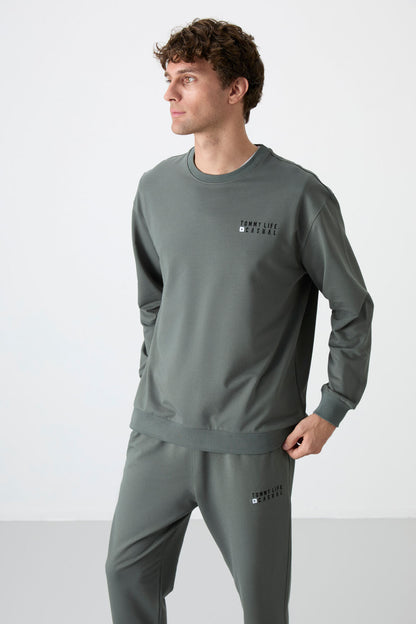 Round Neck Elastic Cuffed Cotton Men's Oversize Tracksuit Set - 85120