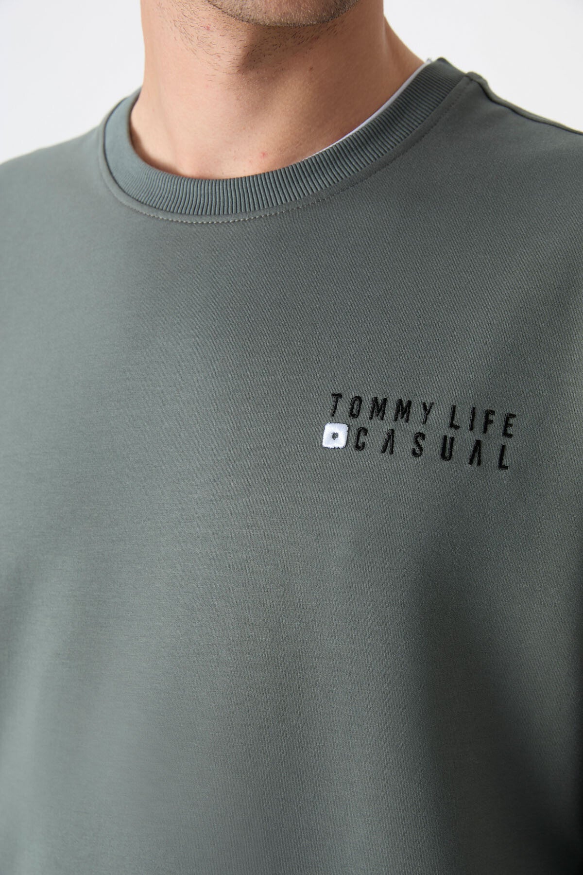 Round Neck Elastic Cuffed Cotton Men's Oversize Tracksuit Set - 85120