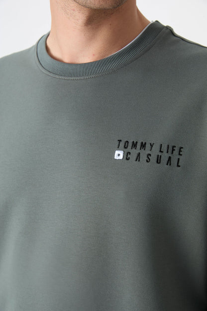 Round Neck Elastic Cuffed Cotton Men's Oversize Tracksuit Set - 85120