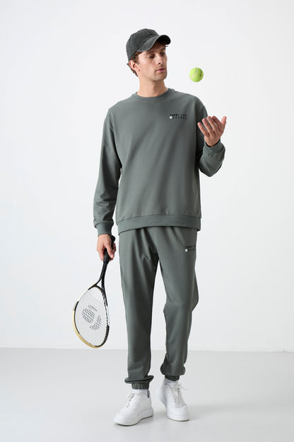 Round Neck Elastic Cuffed Cotton Men's Oversize Tracksuit Set - 85120
