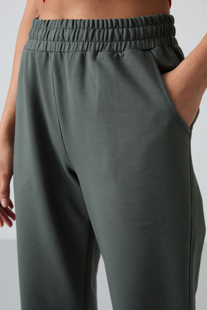 High Waist Comfortable Elastic Cuffed Women's Tracksuit Bottom - 94583