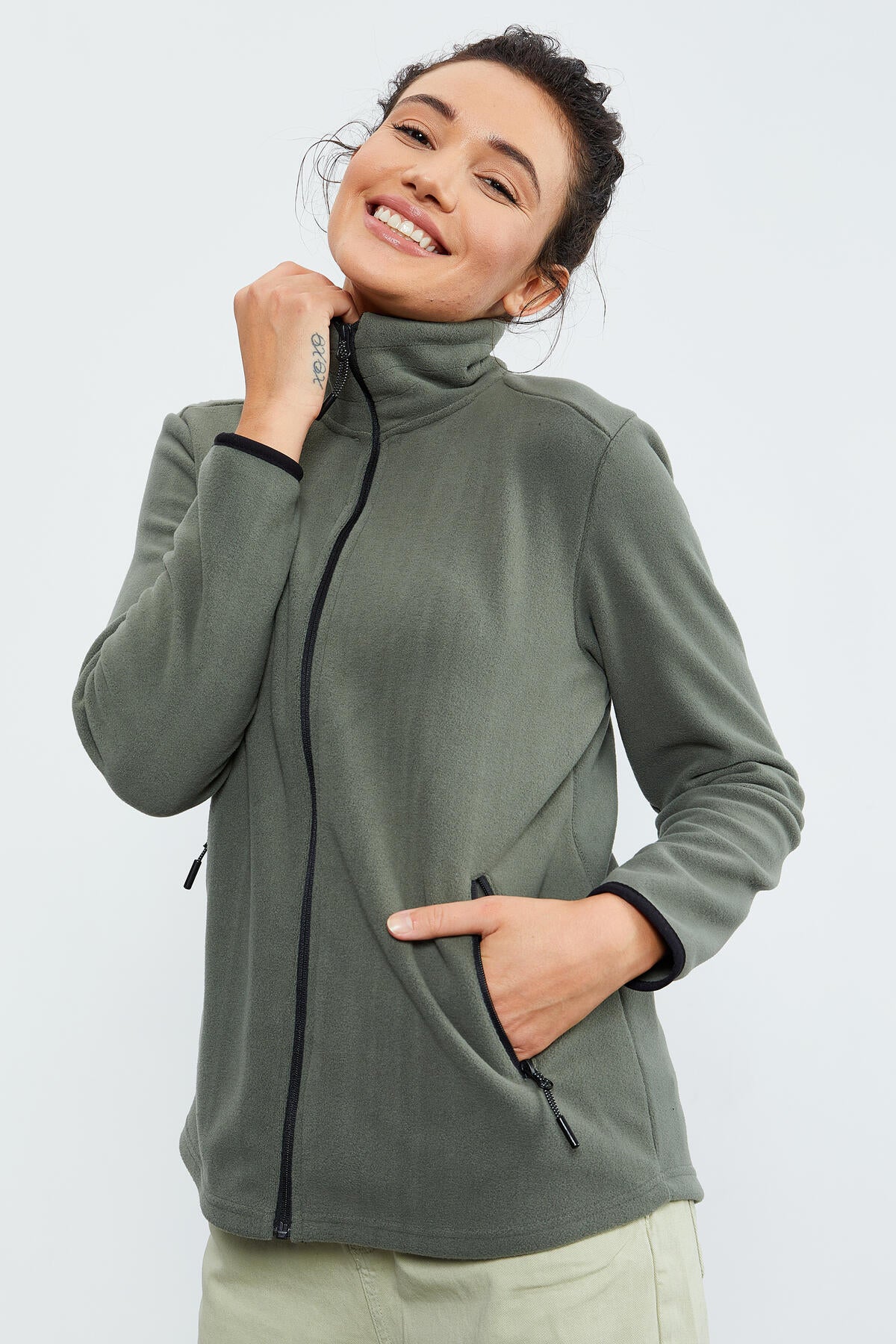 Zippered Comfort Fit Women's Fleece Sweatshirt - 97173