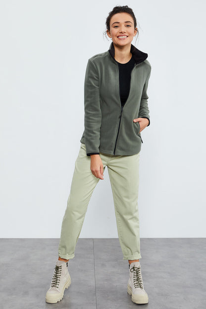 Zippered Comfort Fit Women's Fleece Sweatshirt - 97173