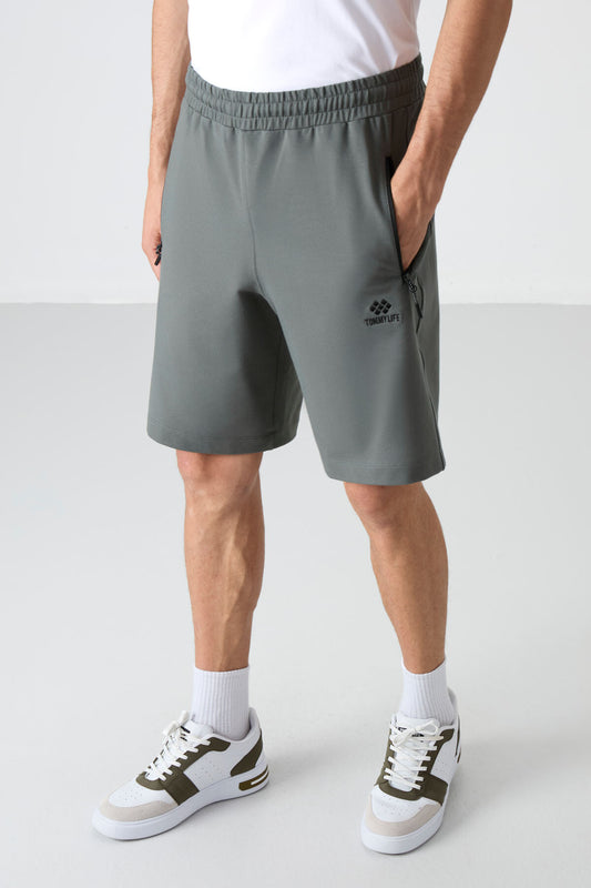 Sprouting Almond Hidden Zipper Back Pocket Laced Standard Fit Men's Shorts - 81136
