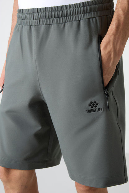 Sprouting Almond Hidden Zipper Back Pocket Laced Standard Fit Men's Shorts - 81136
