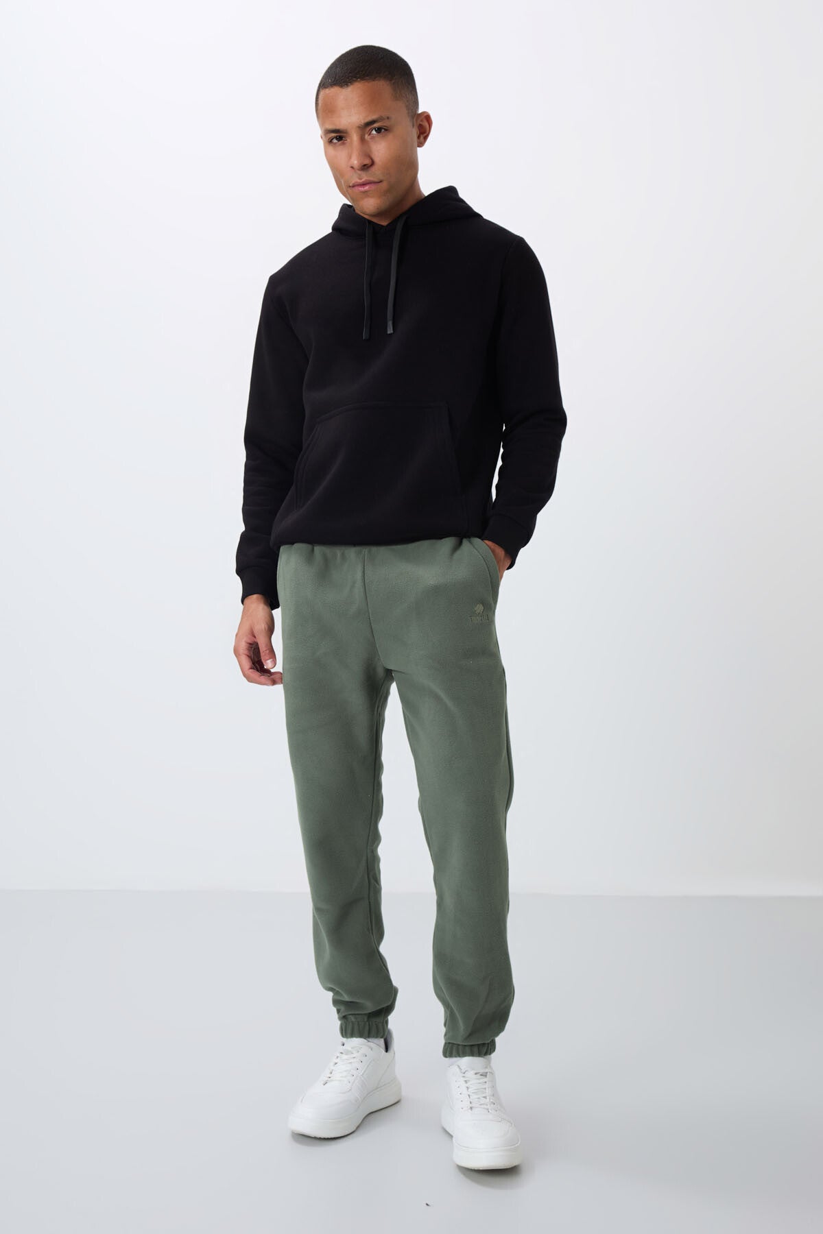 Hidden Zipper Comfort Fit Elastic Cuffed Fleece Men's Tracksuit Bottom - 84866