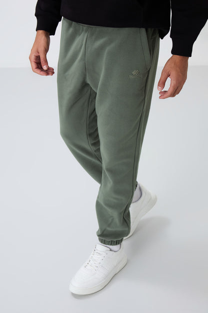 Hidden Zipper Comfort Fit Elastic Cuffed Fleece Men's Tracksuit Bottom - 84866