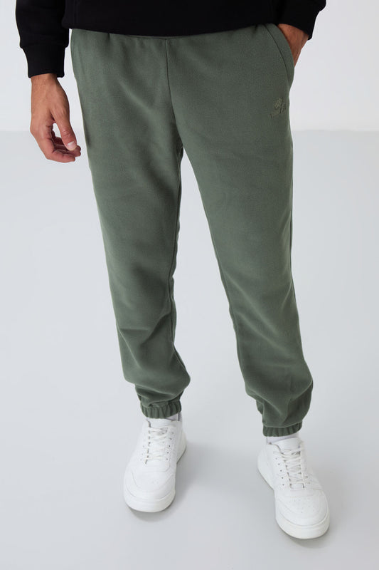 Hidden Zipper Comfort Fit Elastic Cuffed Fleece Men's Tracksuit Bottom - 84866