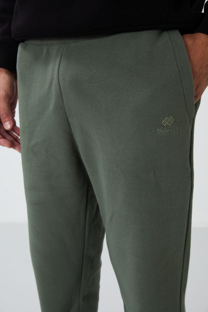 Hidden Zipper Comfort Fit Elastic Cuffed Fleece Men's Tracksuit Bottom - 84866