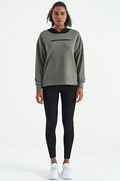 Khaki Women's Hooded Kangaroo Pocket Women's Oversize Sweatshirt - 97161