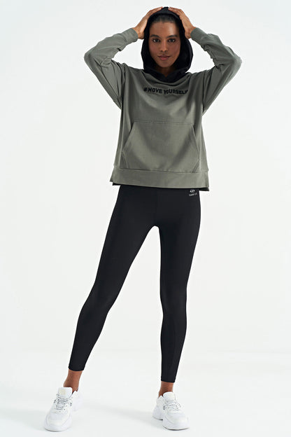 Khaki Women's Hooded Kangaroo Pocket Women's Oversize Sweatshirt - 97161