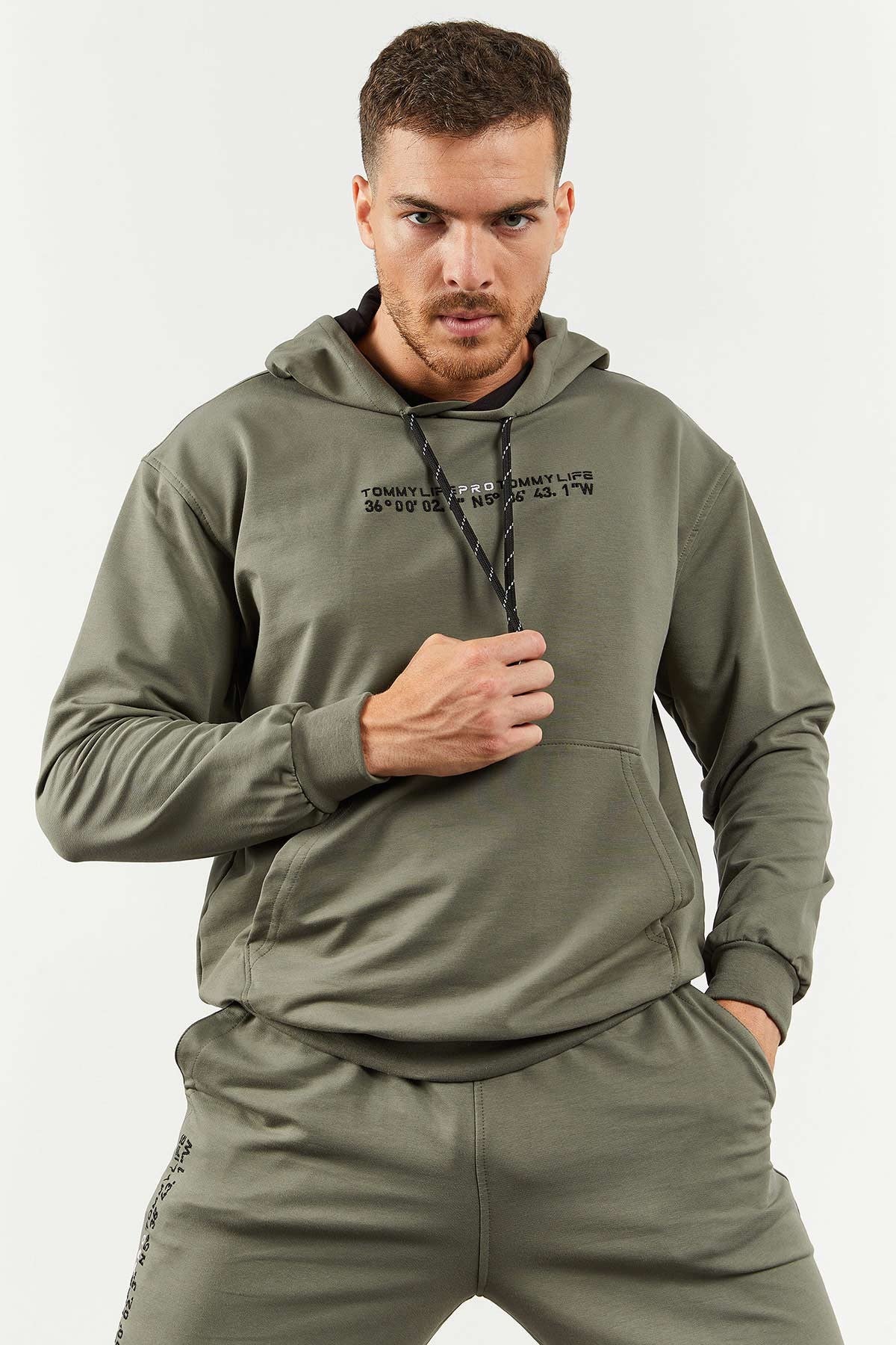 Hooded Kangaroo Pocket Elastic Cuffed Men's Oversize Tracksuit Set - 85117