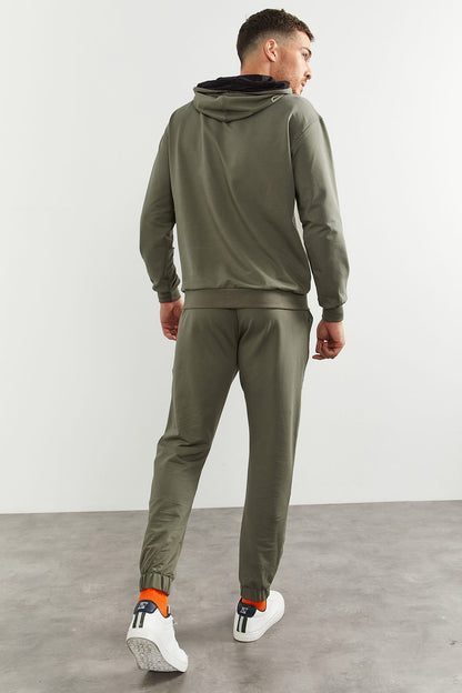 Hooded Kangaroo Pocket Elastic Cuffed Men's Oversize Tracksuit Set - 85117