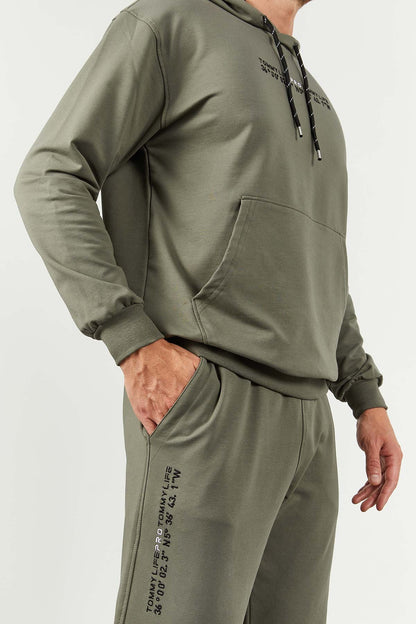 Hooded Kangaroo Pocket Elastic Cuffed Men's Oversize Tracksuit Set - 85117