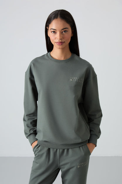 Basic Cotton O-Neck Oversize Elastic Cuffed Women's Tracksuit Set - 95287