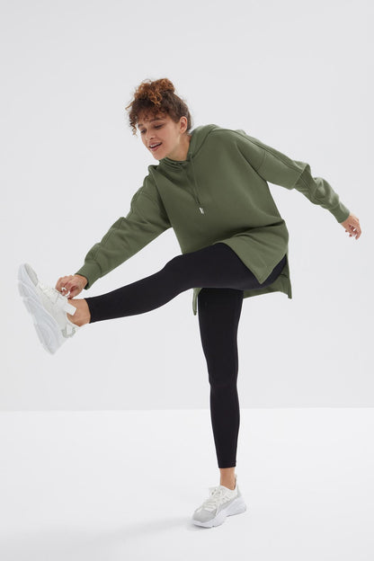 Raglan Sleeve Basic Hooded Oversize Sweatshirt Tunic - 97242