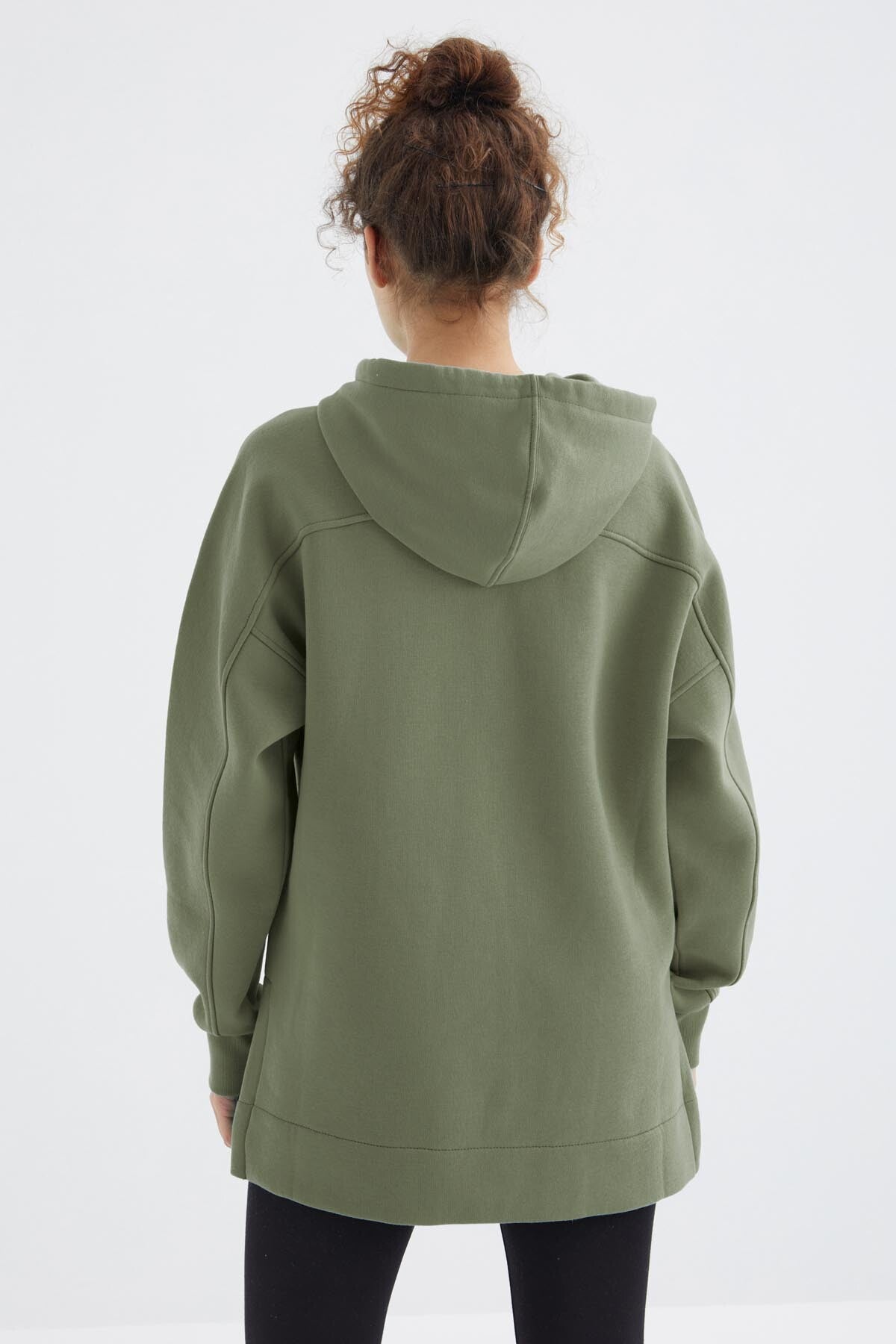 Raglan Sleeve Basic Hooded Oversize Sweatshirt Tunic - 97242