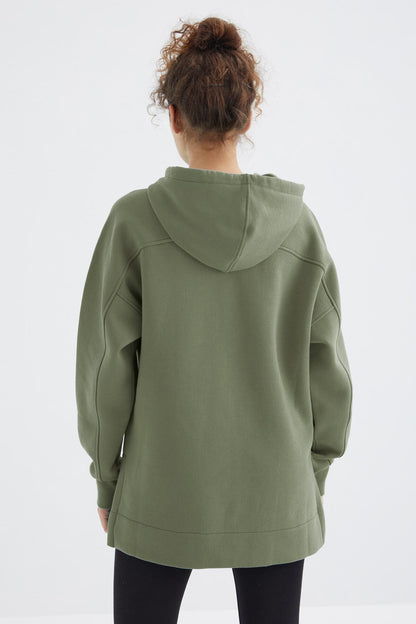 Raglan Sleeve Basic Hooded Oversize Sweatshirt Tunic - 97242