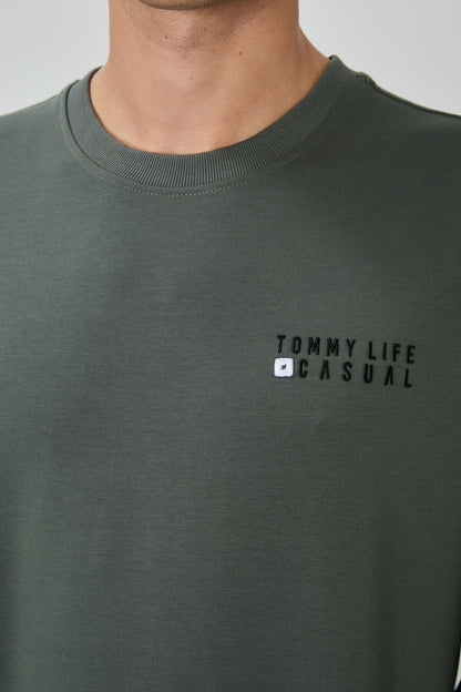 Black Casual O Neck Elastic Cuffed Cotton Men's Oversize Tracksuit Set - 85120