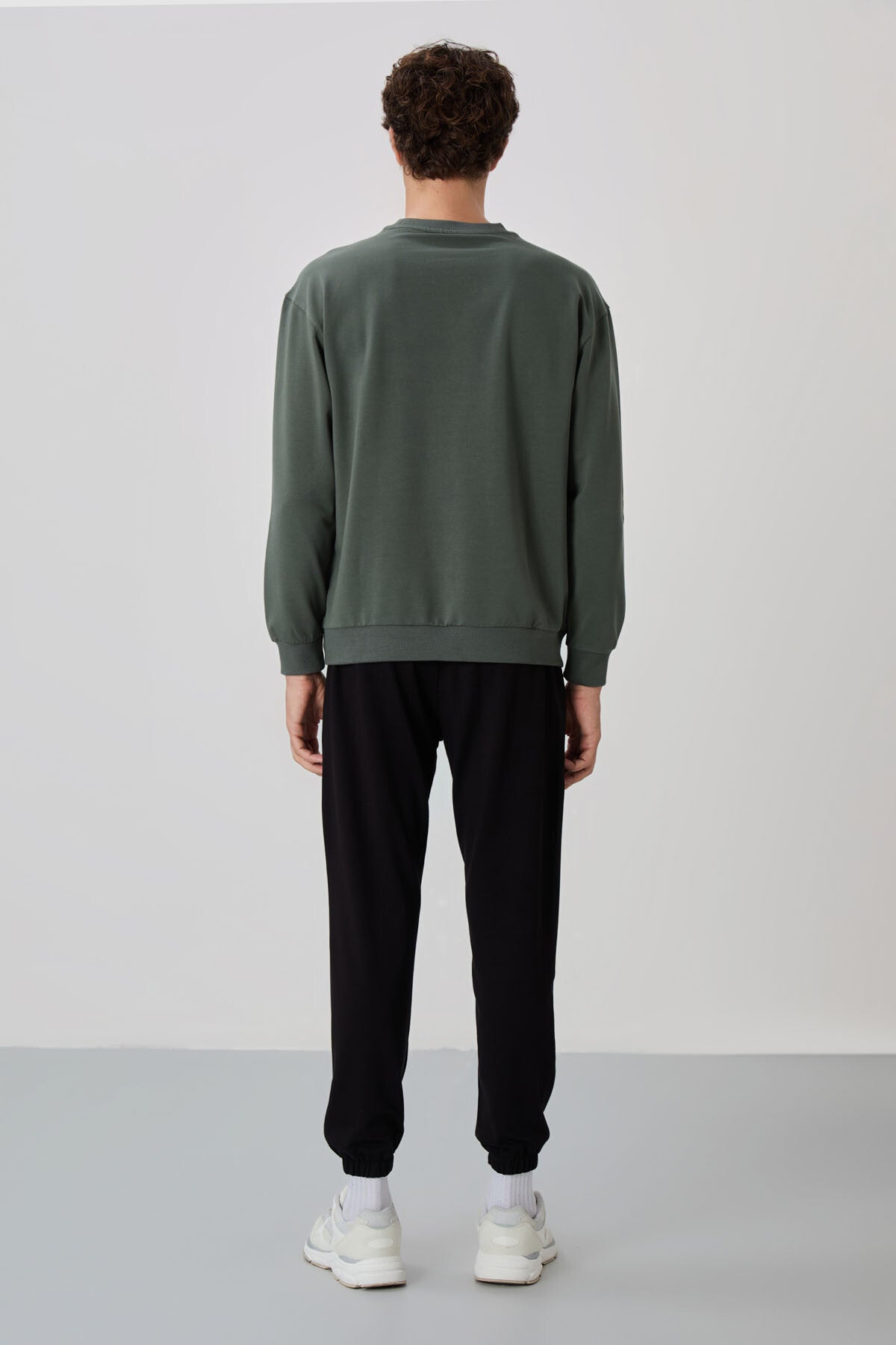 Black Casual O Neck Elastic Cuffed Cotton Men's Oversize Tracksuit Set - 85120