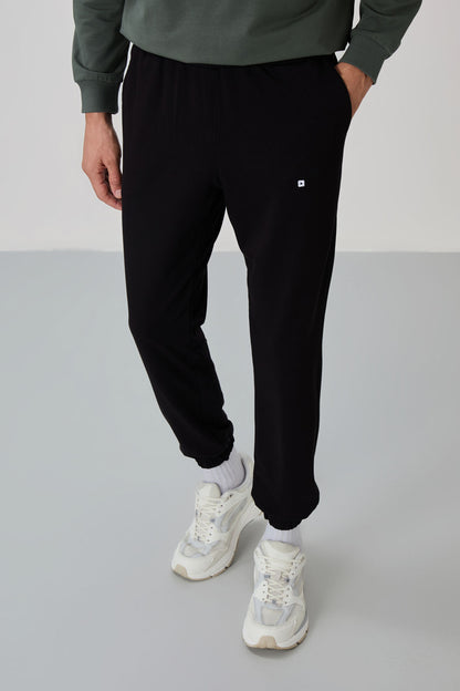 Black Casual O Neck Elastic Cuffed Cotton Men's Oversize Tracksuit Set - 85120