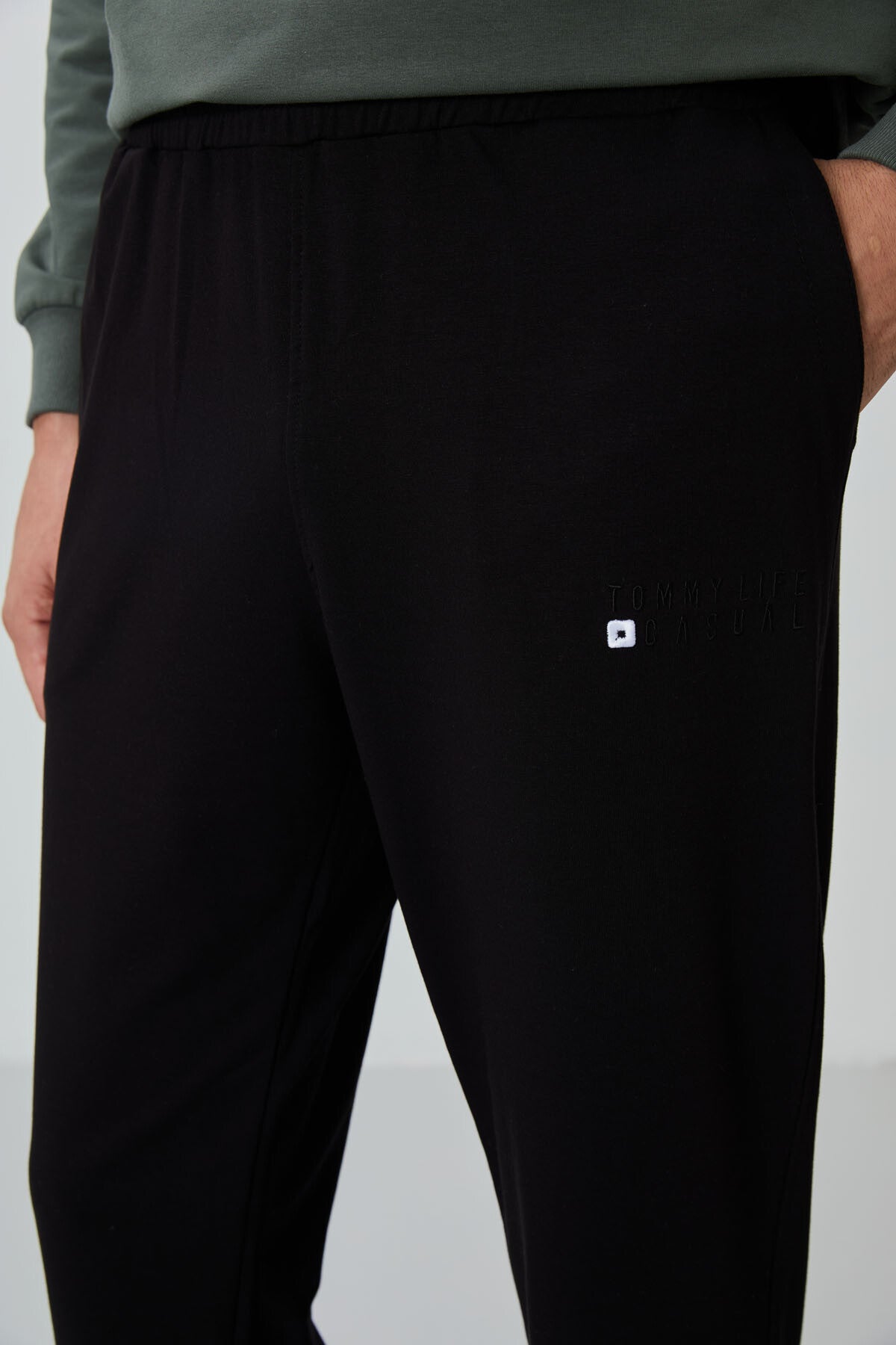 Black Casual O Neck Elastic Cuffed Cotton Men's Oversize Tracksuit Set - 85120