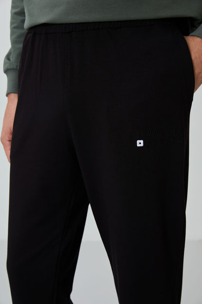 Black Casual O Neck Elastic Cuffed Cotton Men's Oversize Tracksuit Set - 85120