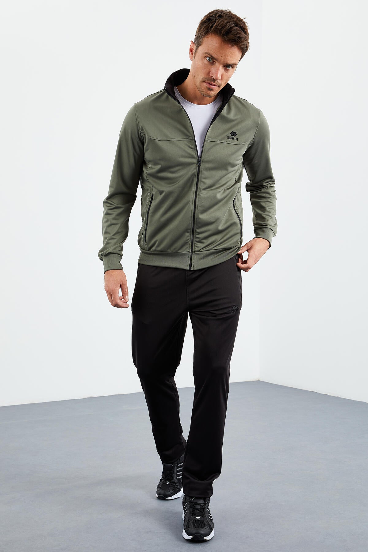 High Neck Zipper Standard Fit Classic Cuff Men's Tracksuit Set - 85162