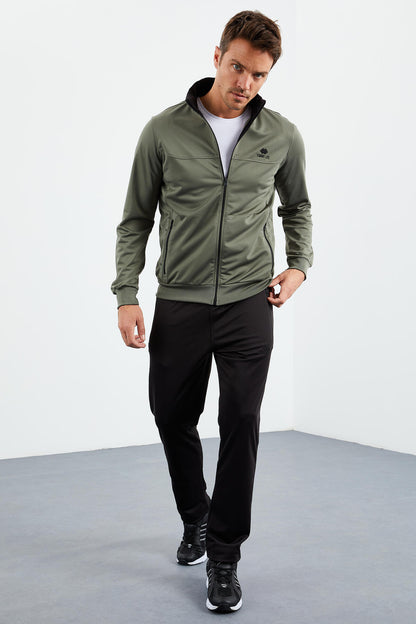 High Neck Zipper Standard Fit Classic Cuff Men's Tracksuit Set - 85162