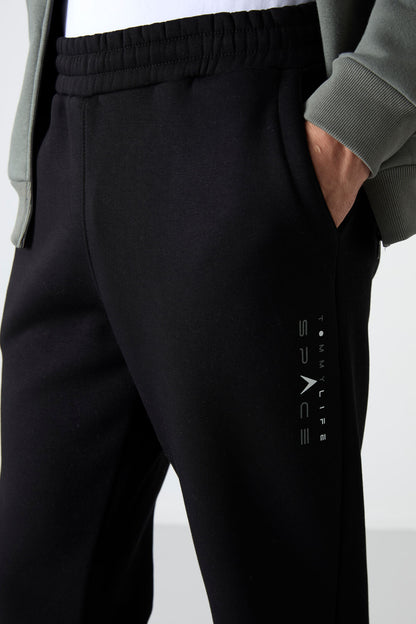 Black Stand Collar Color Gradient Fleece-Lined Men's Tracksuit Set - 85186