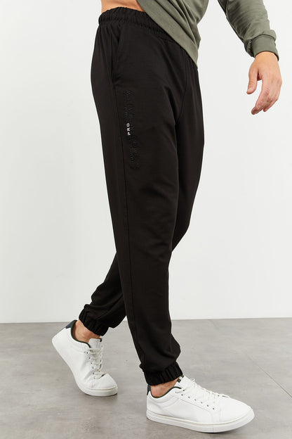 Black Hooded Kangaroo Pocket Elastic Cuffed Men's Oversize Tracksuit Set - 85117