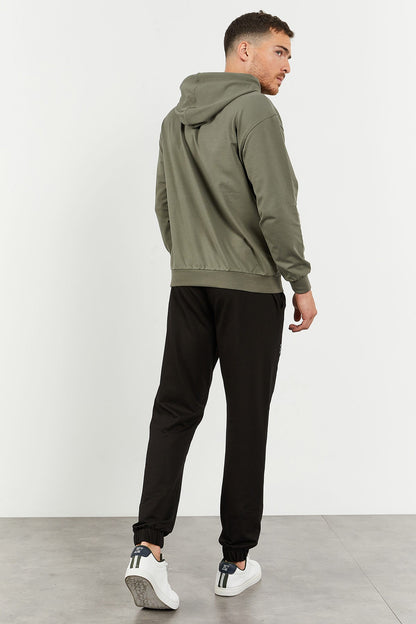 Black Hooded Kangaroo Pocket Elastic Cuffed Men's Oversize Tracksuit Set - 85117