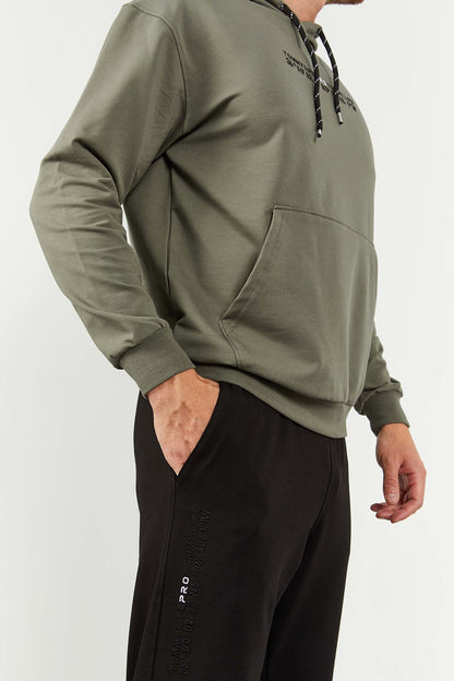 Black Hooded Kangaroo Pocket Elastic Cuffed Men's Oversize Tracksuit Set - 85117