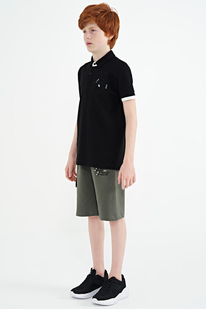 Side Pocket Detailed Embroidered Standard Fit Boys Shorts - 11142