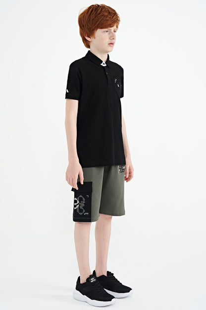 Side Pocket Detailed Embroidered Standard Fit Boys Shorts - 11142