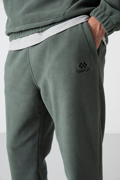 Half Zipper Stand Collar Elastic Cuff Fleece Men's Tracksuit Set - 85159