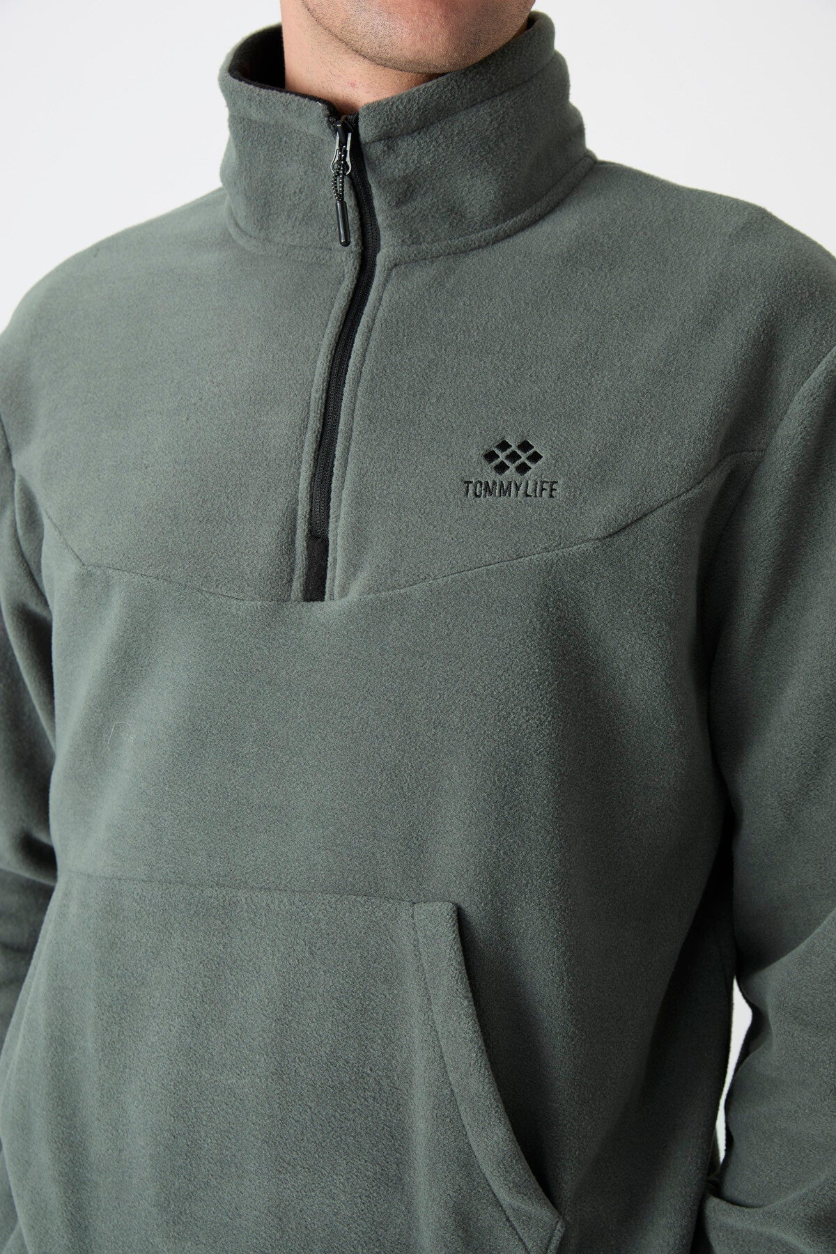 Half Zipper Stand Collar Elastic Cuff Fleece Men's Tracksuit Set - 85159