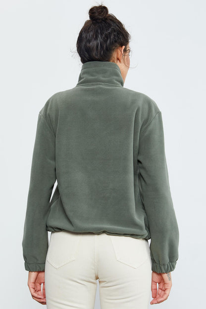 Half Zipper Skirt with Gathered Hem Women's Polar Oversize Sweatshirt - 97171