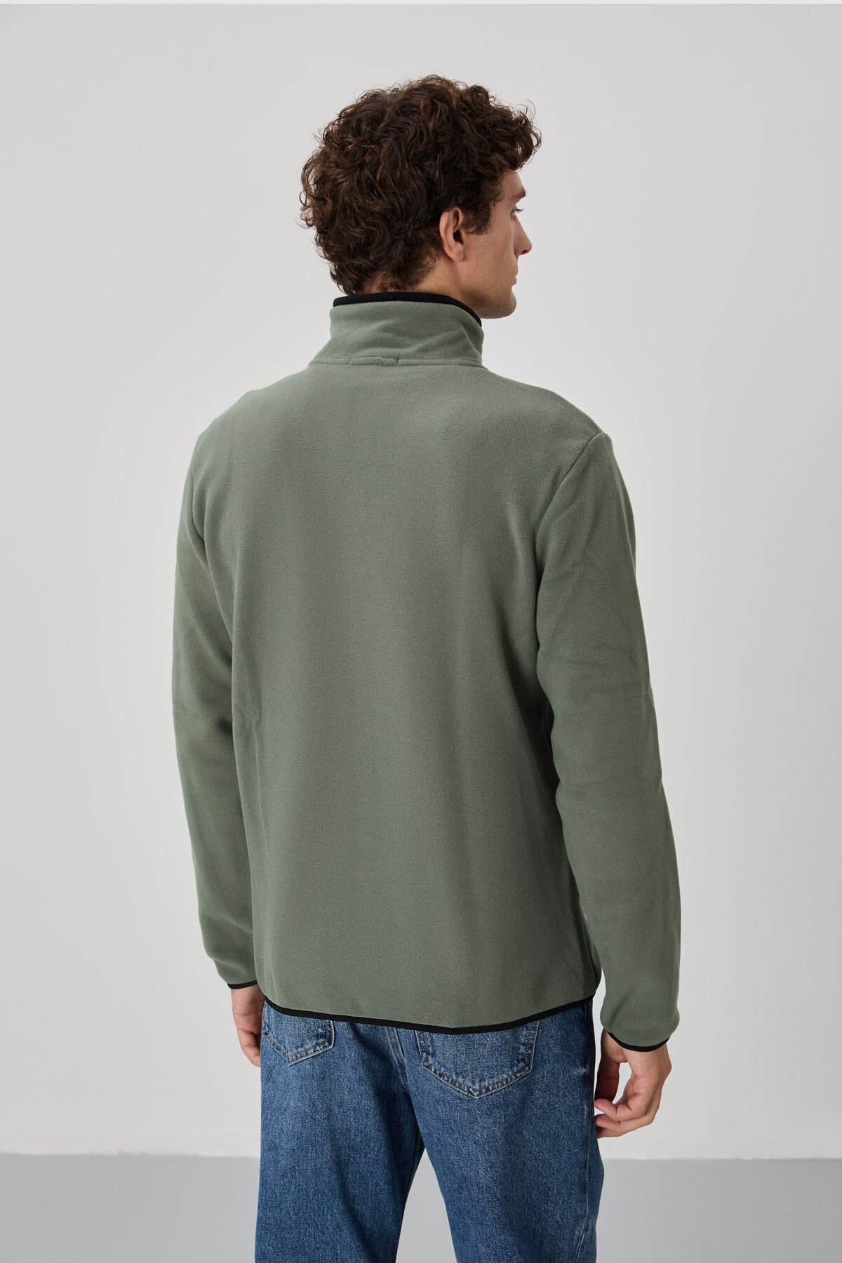 Spring Seedling Embroidered High Collar Zippered Standard Fit Men's Sweatshirt Fleece - 87992