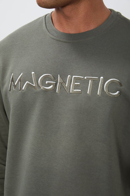 Embroidered O Collar Comfort Fit Fleece-Lined Men's Sweatshirt - 88020