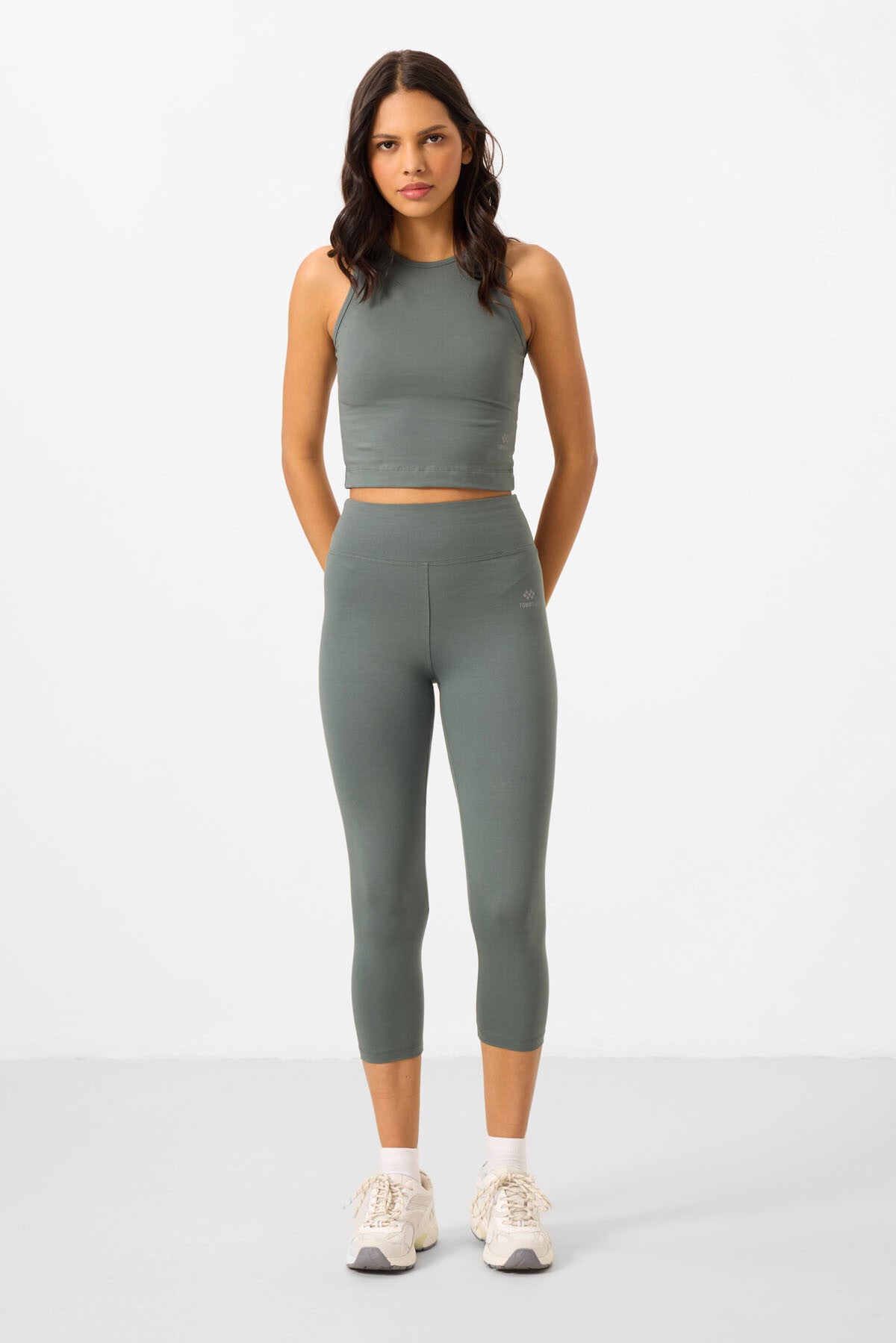 High Waist Capri-Crop Singlet Slim Fit Women's Tights Set - 95284