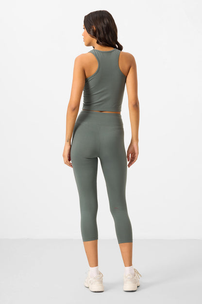 High Waist Capri-Crop Singlet Slim Fit Women's Tights Set - 95284