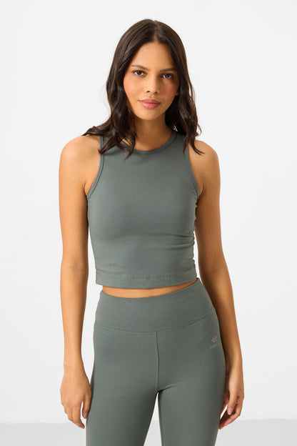 High Waist Capri-Crop Singlet Slim Fit Women's Tights Set - 95284