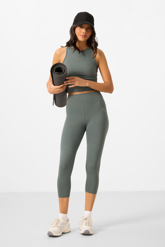 High Waist Capri-Crop Singlet Slim Fit Women's Tights Set - 95284
