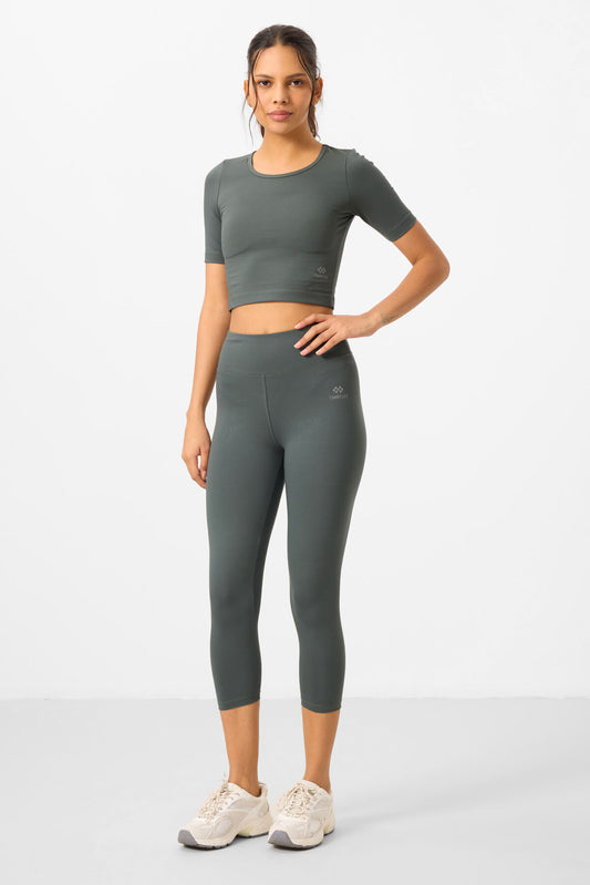 High Waist Capri-Crop T-Shirt Slim Fit Women's Tights Set - 95285