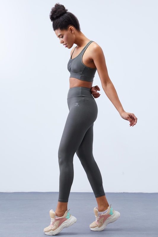 High Waist Wrap-up Cross Back Detailed Slim Fit Women's Tights Set - 95282