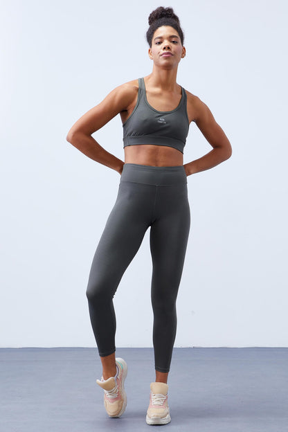 High Waist Wrap-up Cross Back Detailed Slim Fit Women's Tights Set - 95282