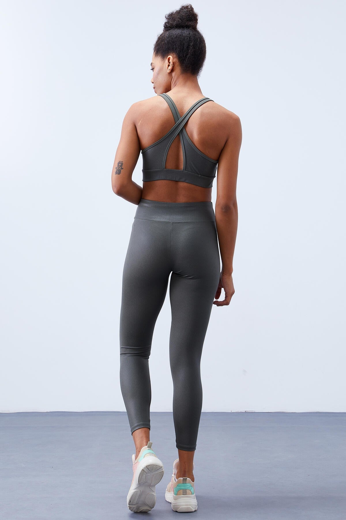 High Waist Wrap-up Cross Back Detailed Slim Fit Women's Tights Set - 95282