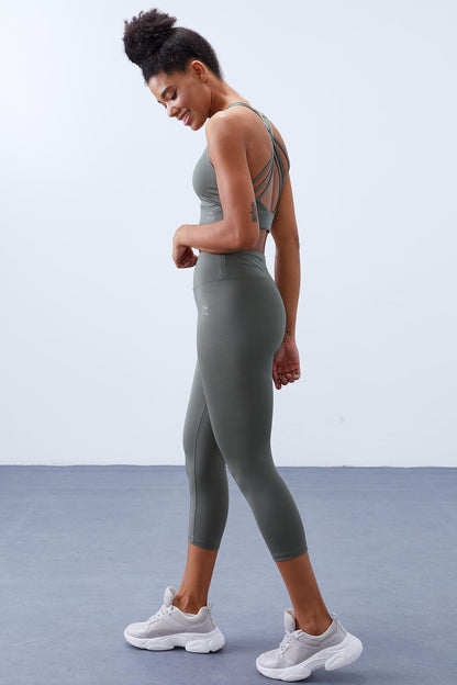 High Waist Wrap-up Cross Back Detailed Slim Fit Women's Tights Set - 95283