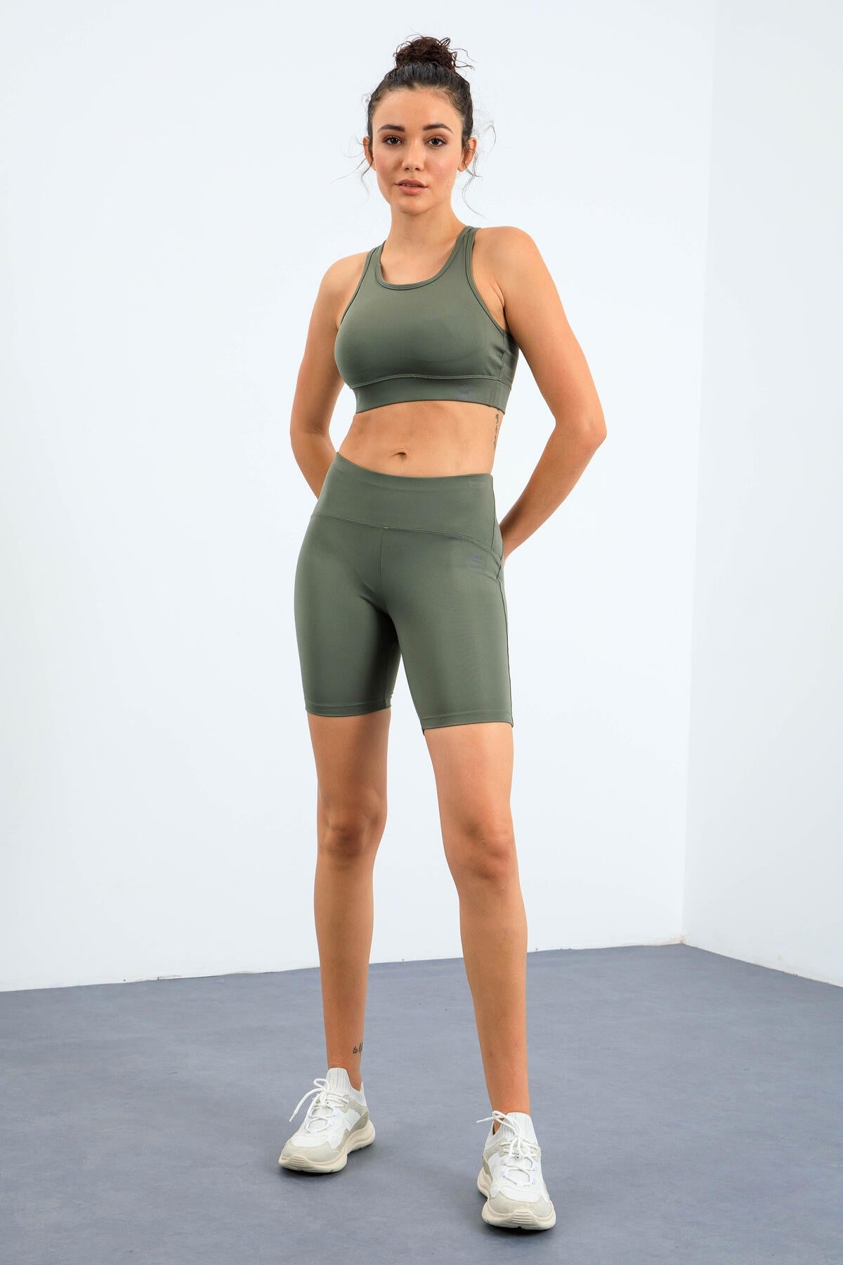 High Waist Wrap-up Slim Fit Bustier Biker Women's Tights Set - 95303